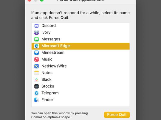 The Force Quit Applications window in macOS.