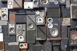 A wall of stereo speakers